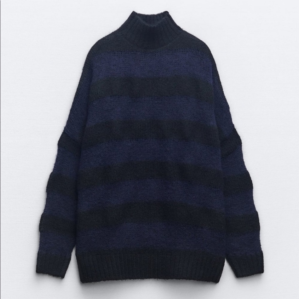 Zara Striped Sweater, BLACK/NAVY